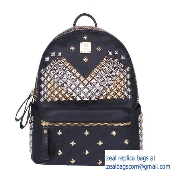 High Quality Replica MCM Medium Stark Front Studs Backpack MC4237 Black